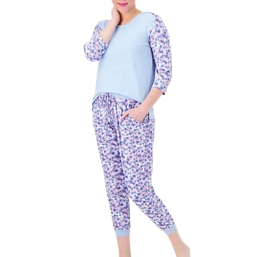 Muk Luks Cloud Knit 3/4 Sleeve Top And Joggers Pajama Set